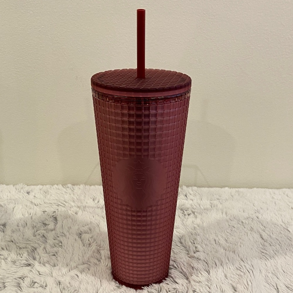 2023 Starbucks Fall Dusty Rose Pink Grid Berry Soft Touch Tumbler 24 Oz